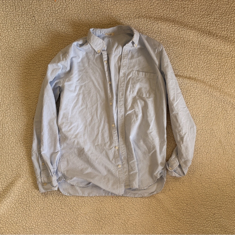 Brandy Melville Light Blue and White Striped Button-Down Shirt